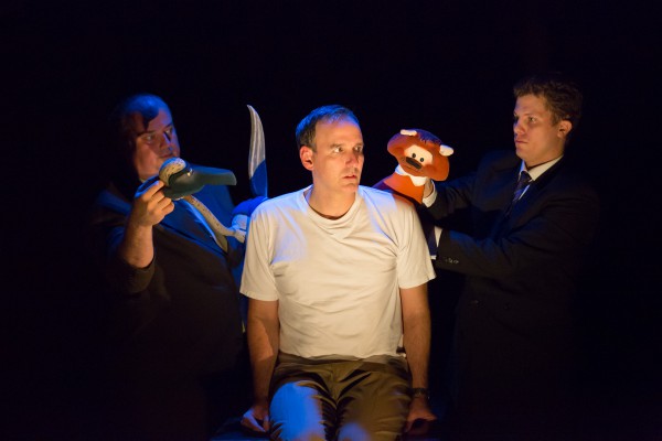 Photography by Justin Khalifa - Powerhouse - Tyler Bunch (Booby puppeteer), Erik Lochtefeld (Raymond Scott), and Eric Wright (Otter puppeteer)